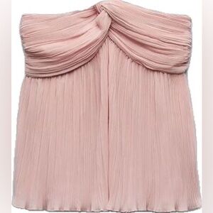 Zara Soft Pink pleated strapless bandeau top XS light pink